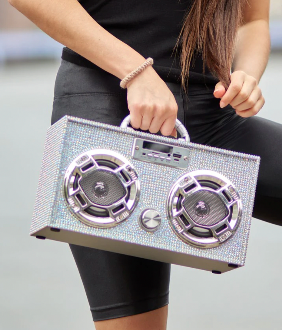 Iridescent Mini Bling Boombox w/LED Speakers