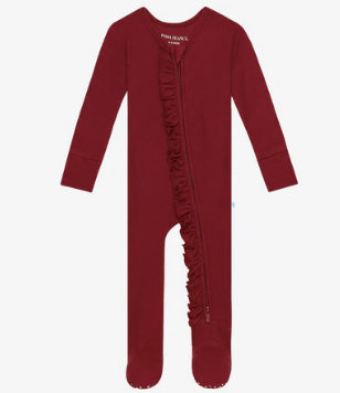 Posh Peanut Maroon Waffle Footie Ruffled Zippered One Piece