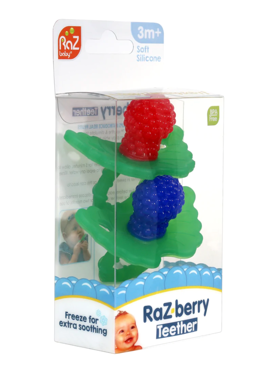 Red/Blue RazBerry Silicone Teether 2pk