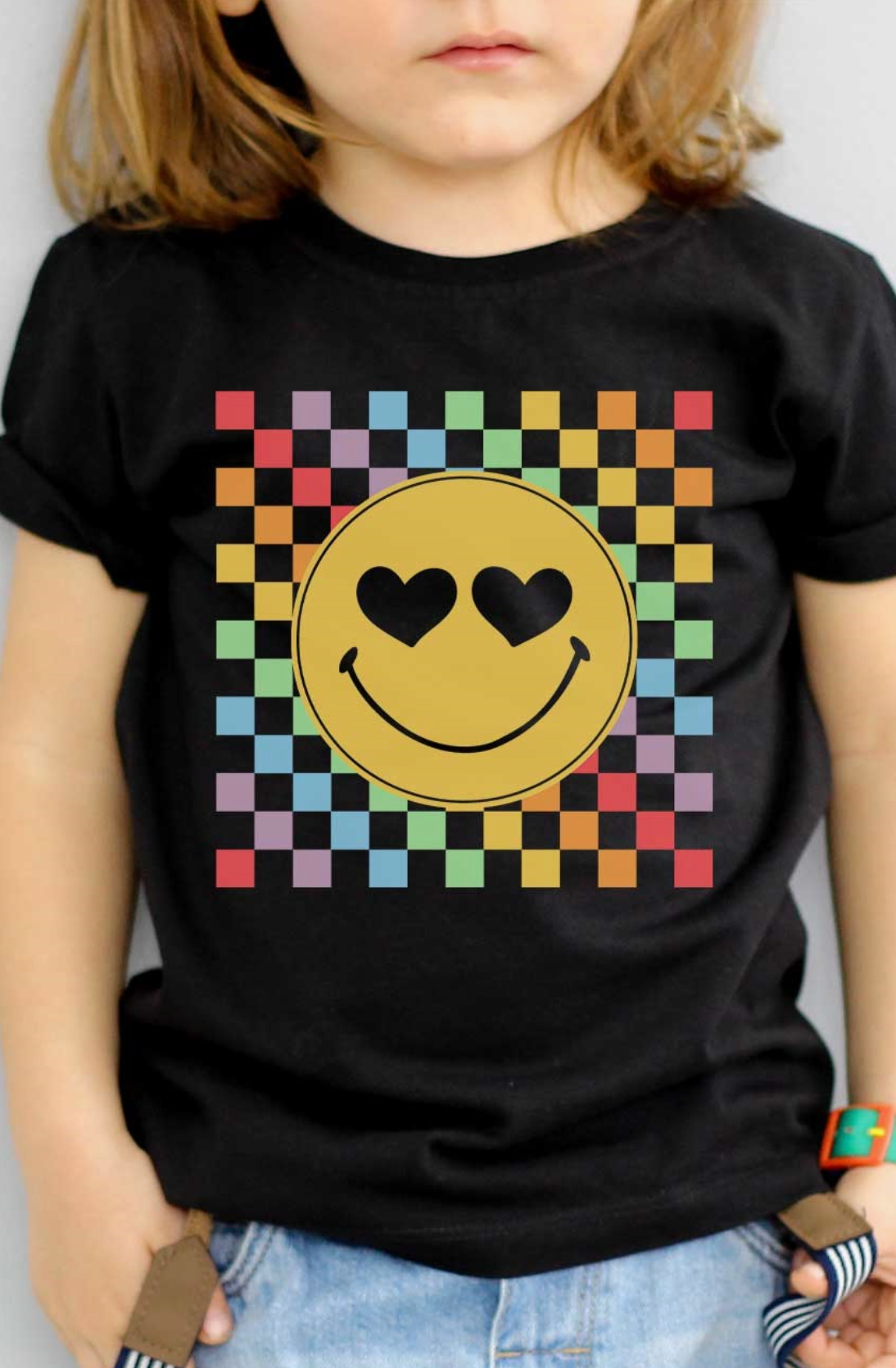 Rainbow Checkerboard Smiley Tee