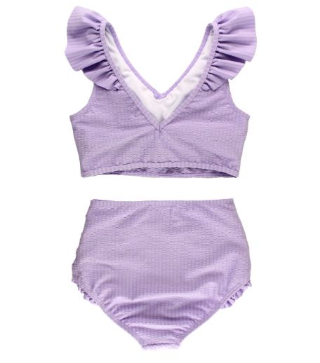 RB Lavender Seersucker Tween Ruffle V-neck Bikini