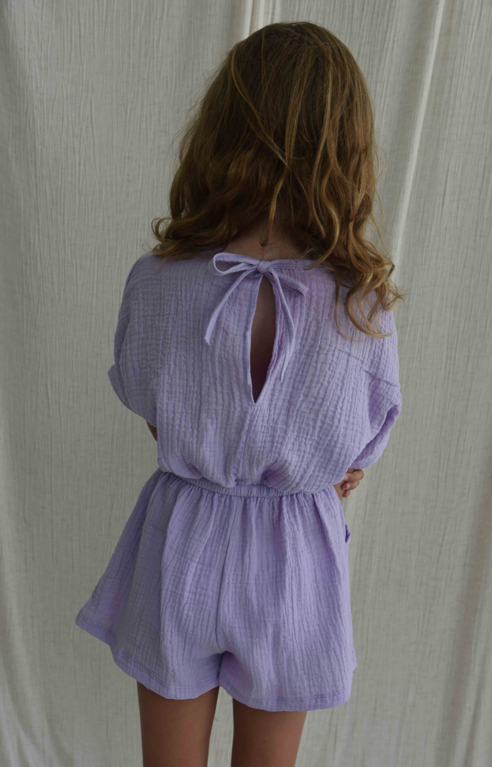 Zoe Lilac Gauze Romper w/Pockets