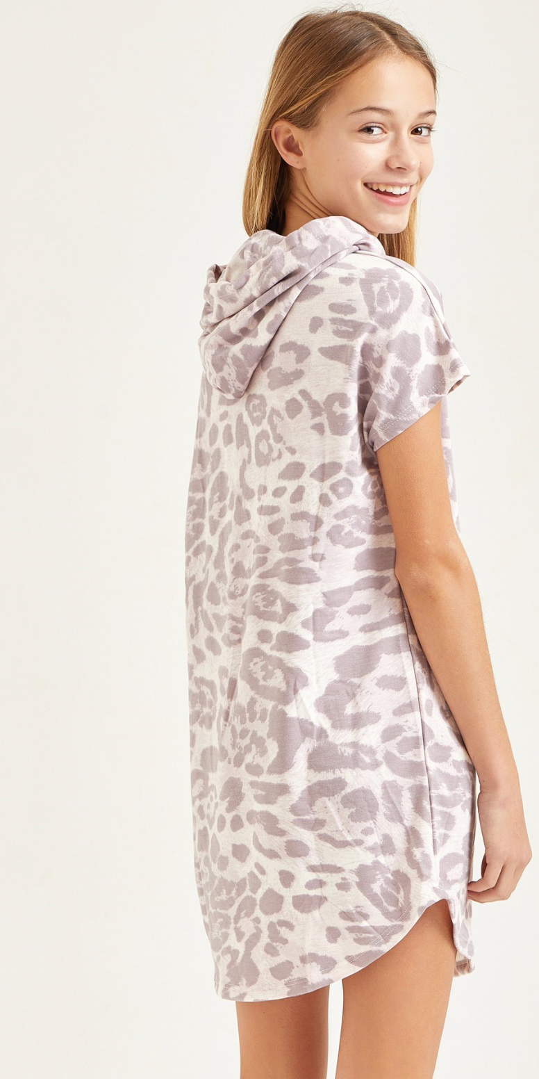 Leopard Hoodie Dress Pink
