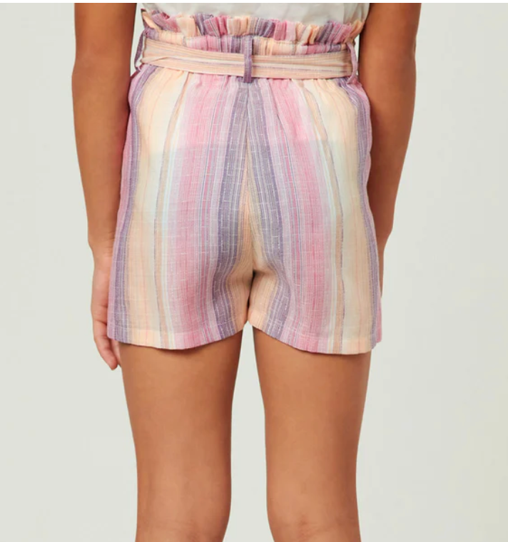 Pink Stripe Paperbag Belted Soft Shorts