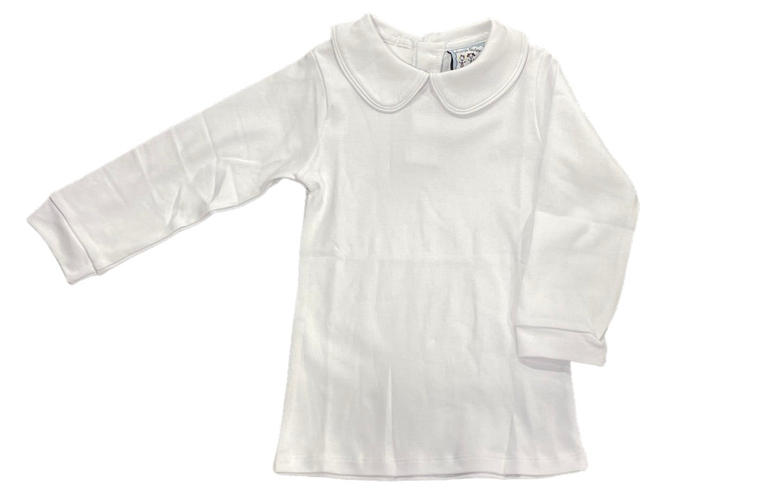Girls White Knit Collar L/S Shirt
