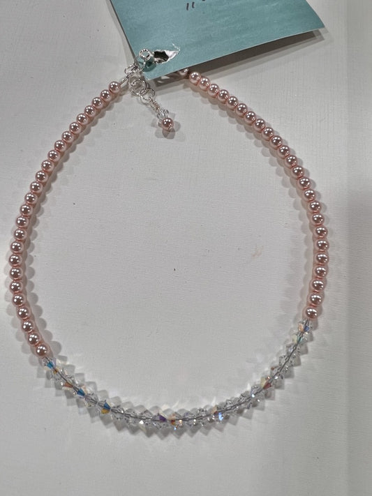 12" Pink Pearl & Crystal Necklace