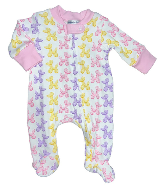 Pink Balloon Dogs Printed Zip Footie