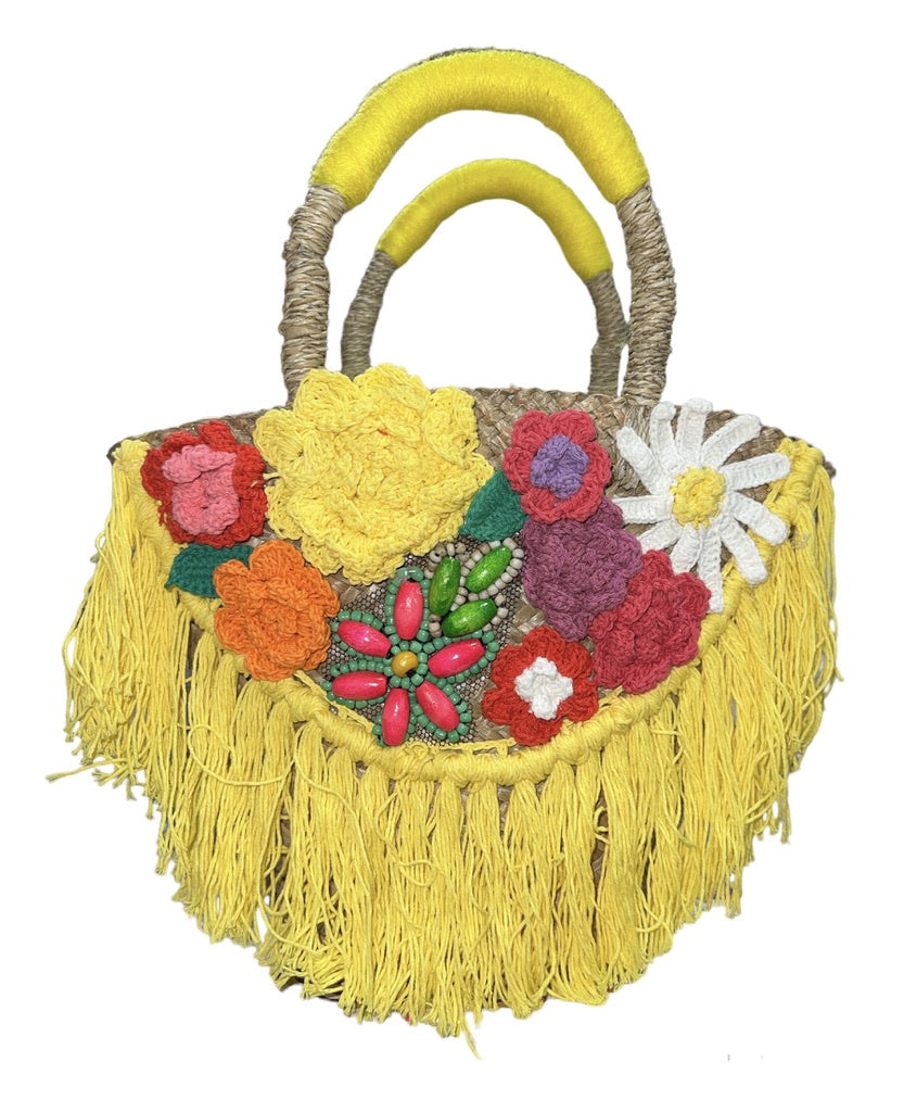 Yellow Flowers Rattan Bag