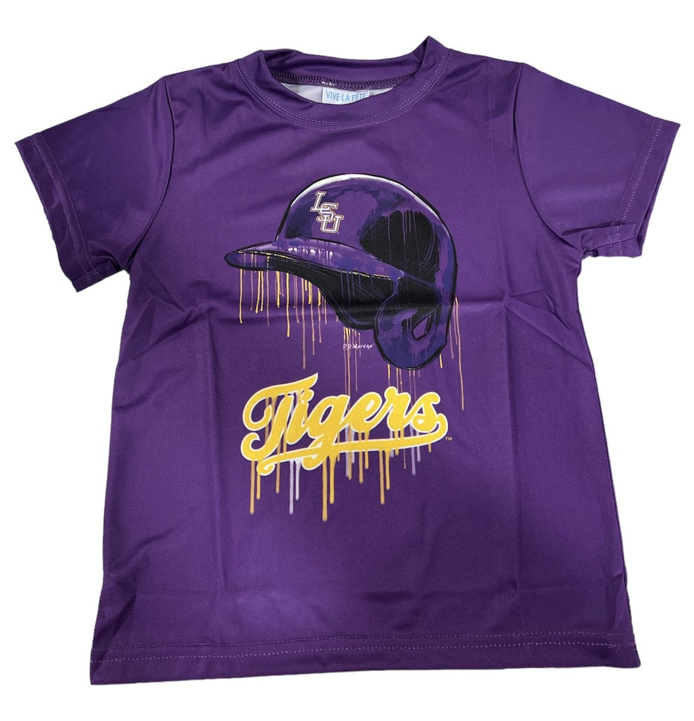LSU Tigers Dripping Baseball Helmet Tee