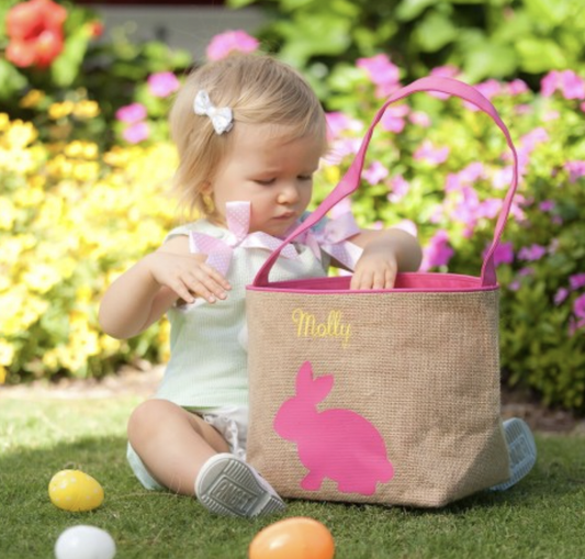 Hot Pink Burlap Bunny Basket
