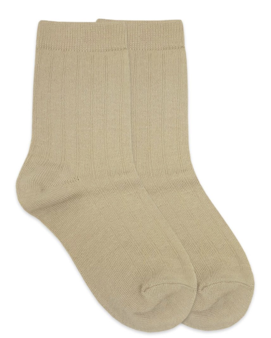 Khaki Cotton Rib Crew Socks