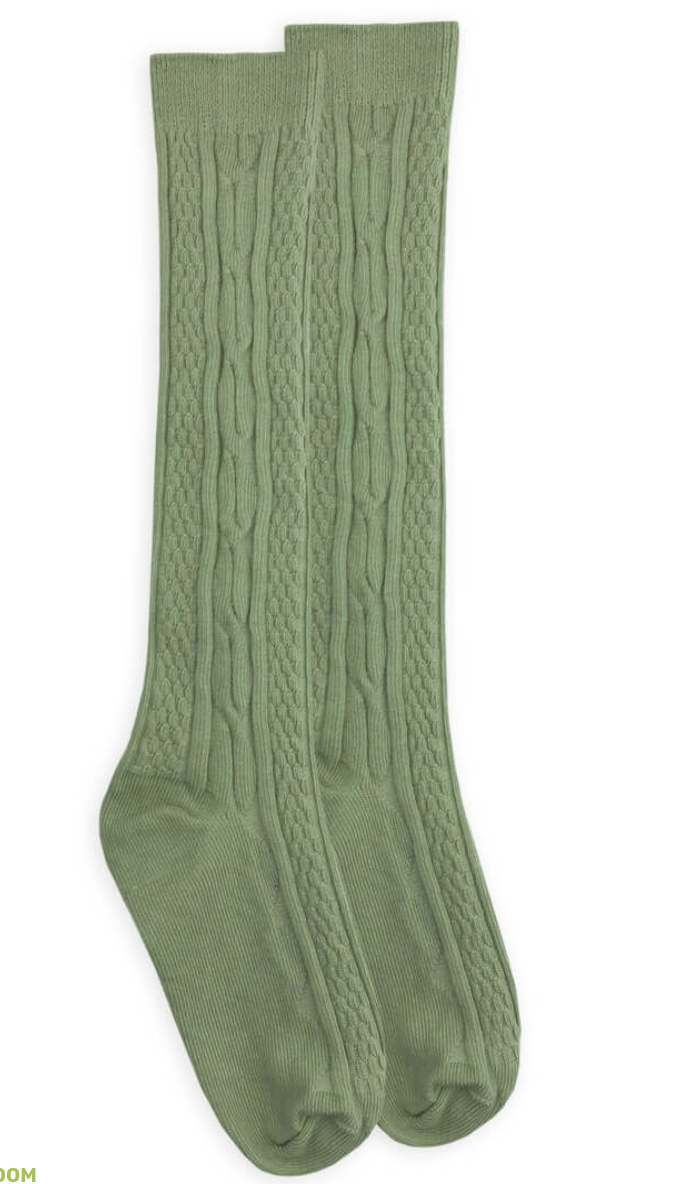 Sage Cable Knee High Socks