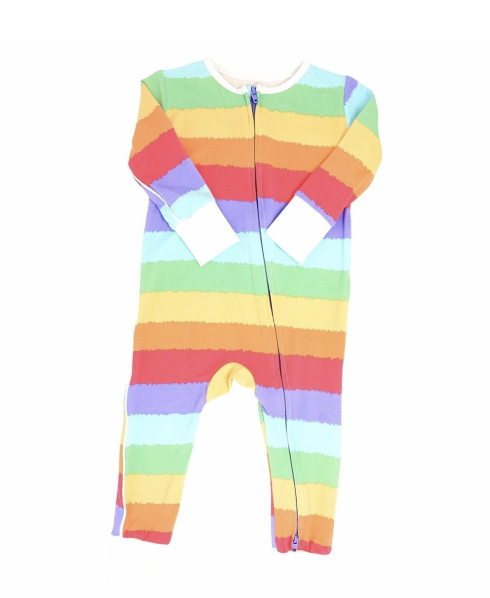 Piped Zipper Romper Rainbow Stripe