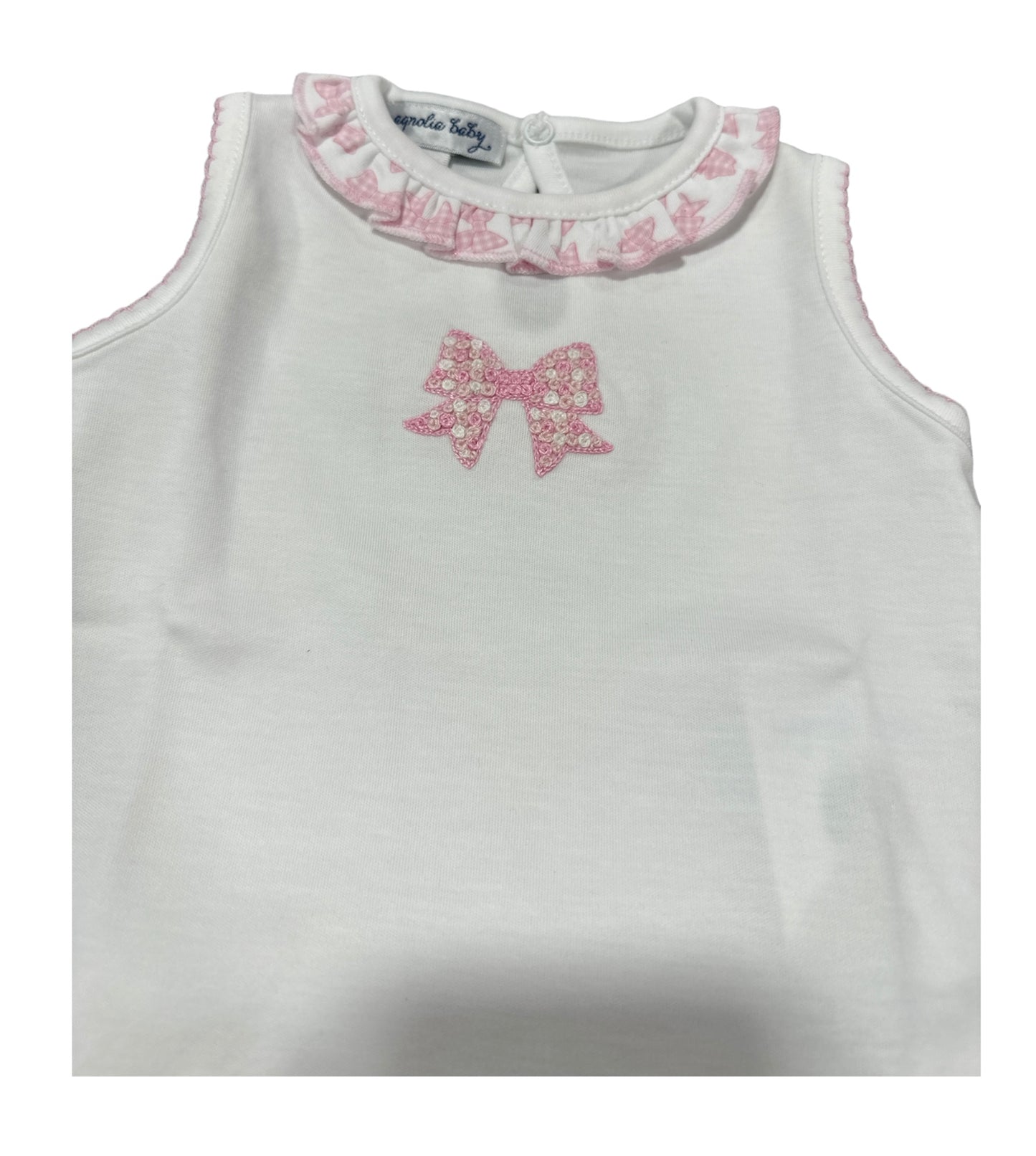 Pink Gingham Bows Emb Ruffle Short Set