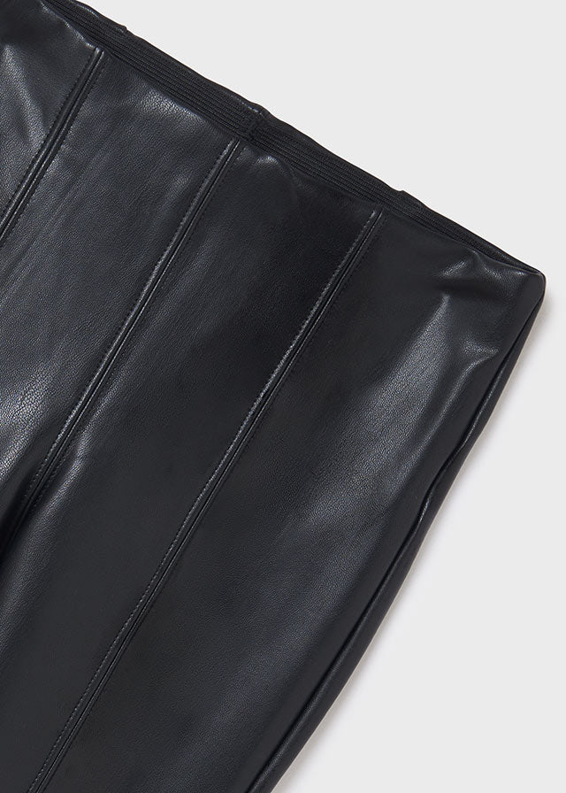 Girls Black Leatherette Leggings