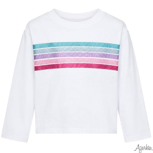 Azarhia Glitter Fall Lines White LS Boxy Tee