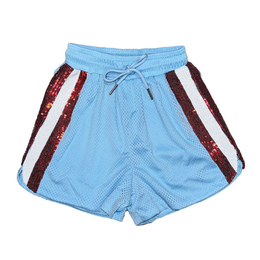 Belle Cher Light Blue and Red Sequin Shorts