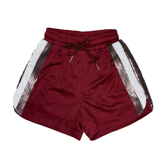 Belle Cher Maroon and Silver Sequin Shorts