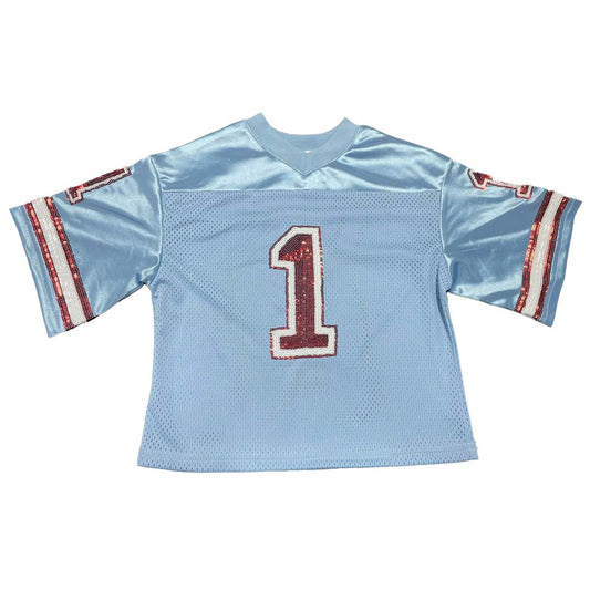 Belle Cher Light Blue and Red Sequin Jersey