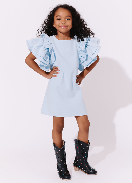 Blue Princess Ruffle Denim Dress
