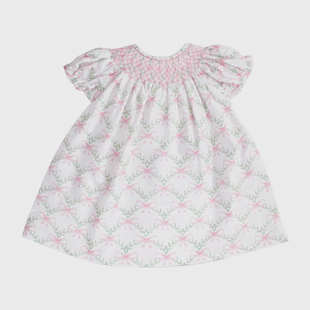 CIty Beautiful Smocked Bow Floral Bishop Dress
