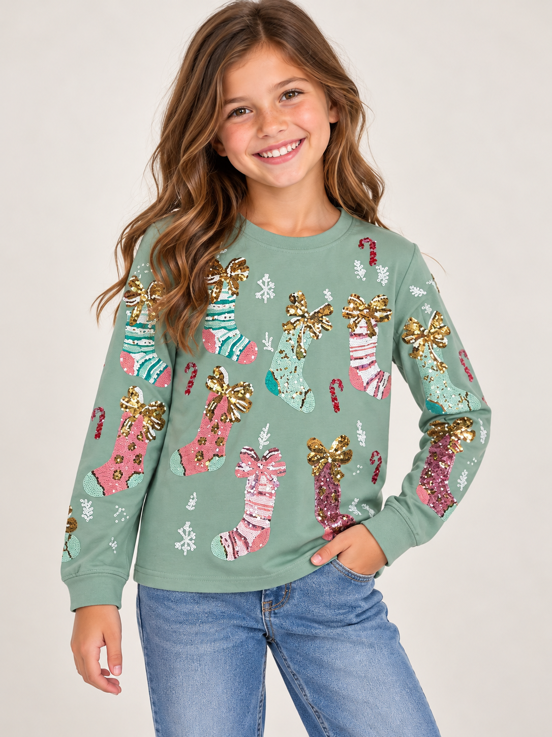 Belle Cher Kids Decked Out Sequin Stockings LS Tee