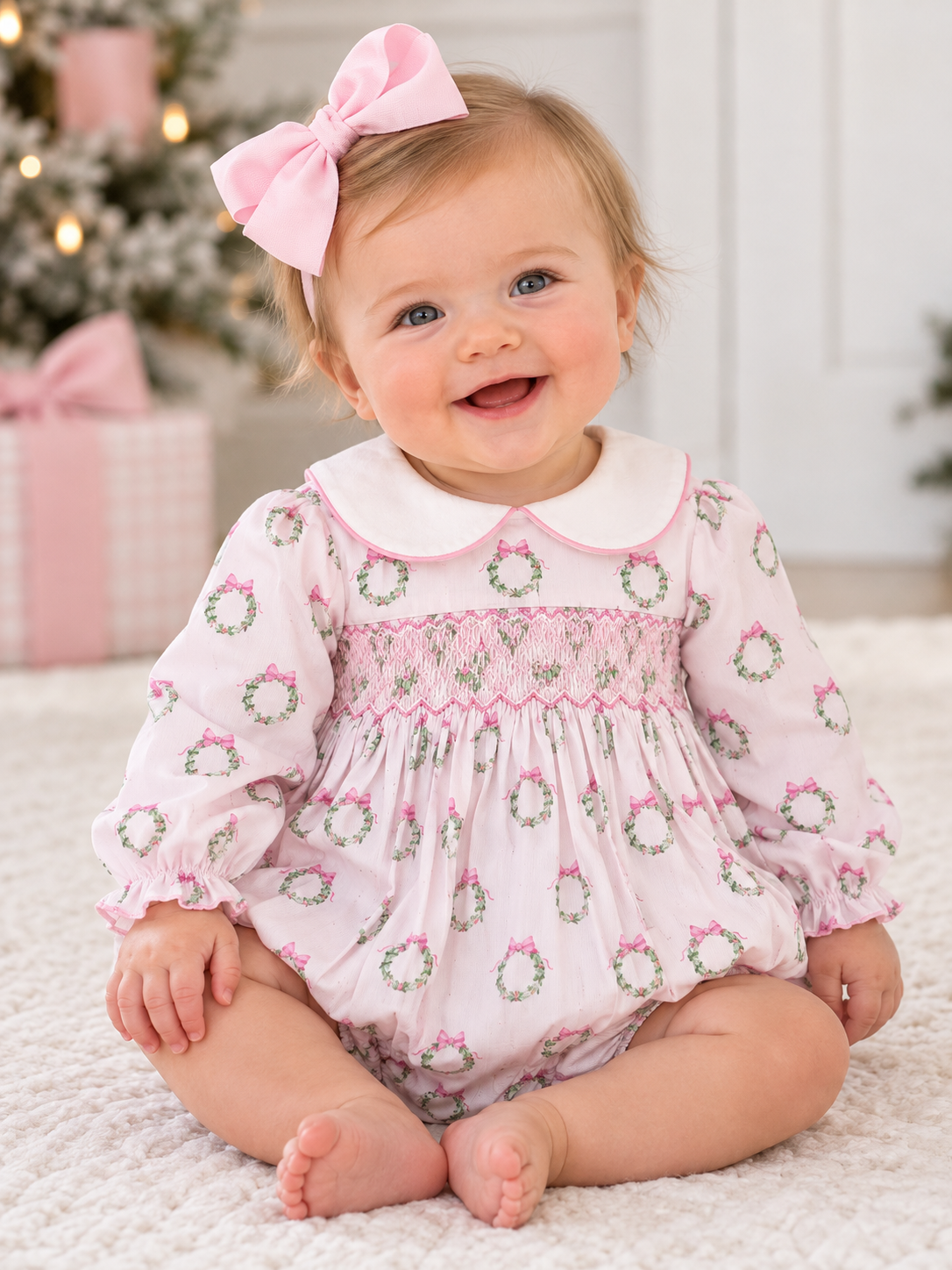 Petit Bebe Pink Wreath LS Bubble