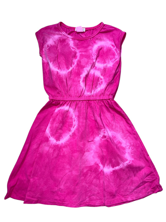 Anna Magenta Cotton Tie Dye Elastic Waist Dress