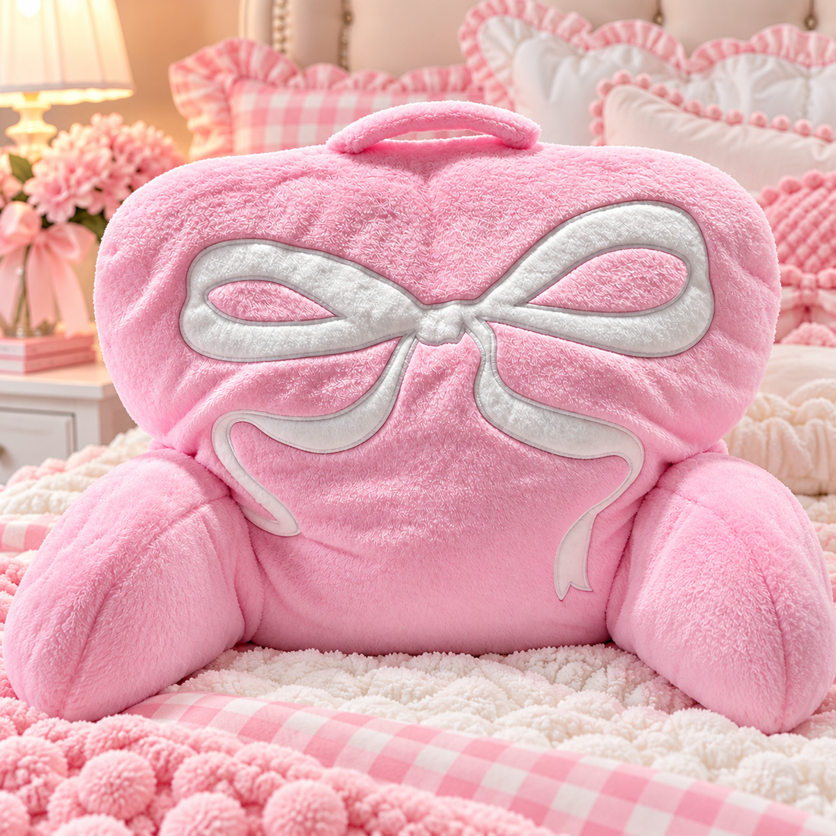 Iscream Pink Ribbon Bow Fur Lounge Pillow