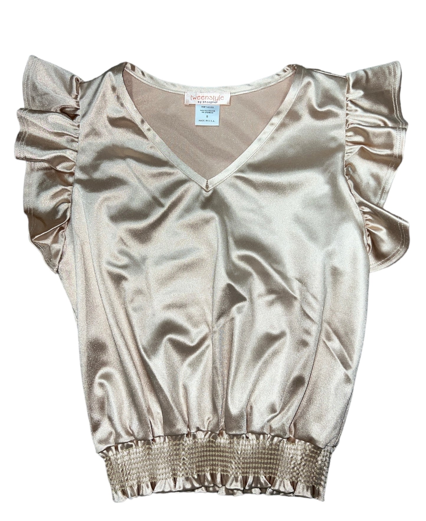 Champagne Smocked Waist Ruffle Top