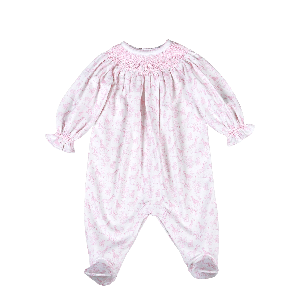 Baby Loren Pink Baby Safari Hand Smocked Bishop Footie