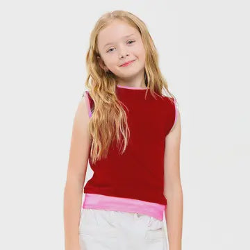 Good Girl Color Blocked Sleeveless Layered Tank - Red