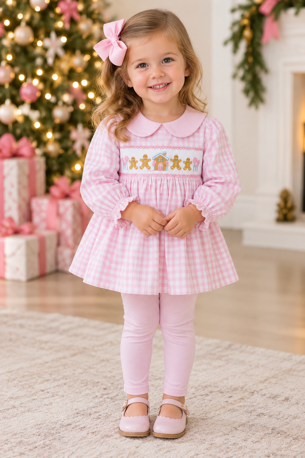 Delaney Pink/White Checked  Gingerbread House Pant Set