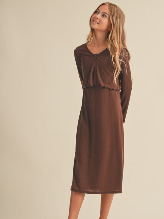 Heart & Arrow Cardi Midi Dress - Brown