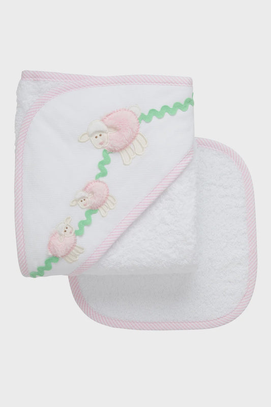 3marthas Baa-rilliantly Soft Hooded Towel & Washcloth - Pink