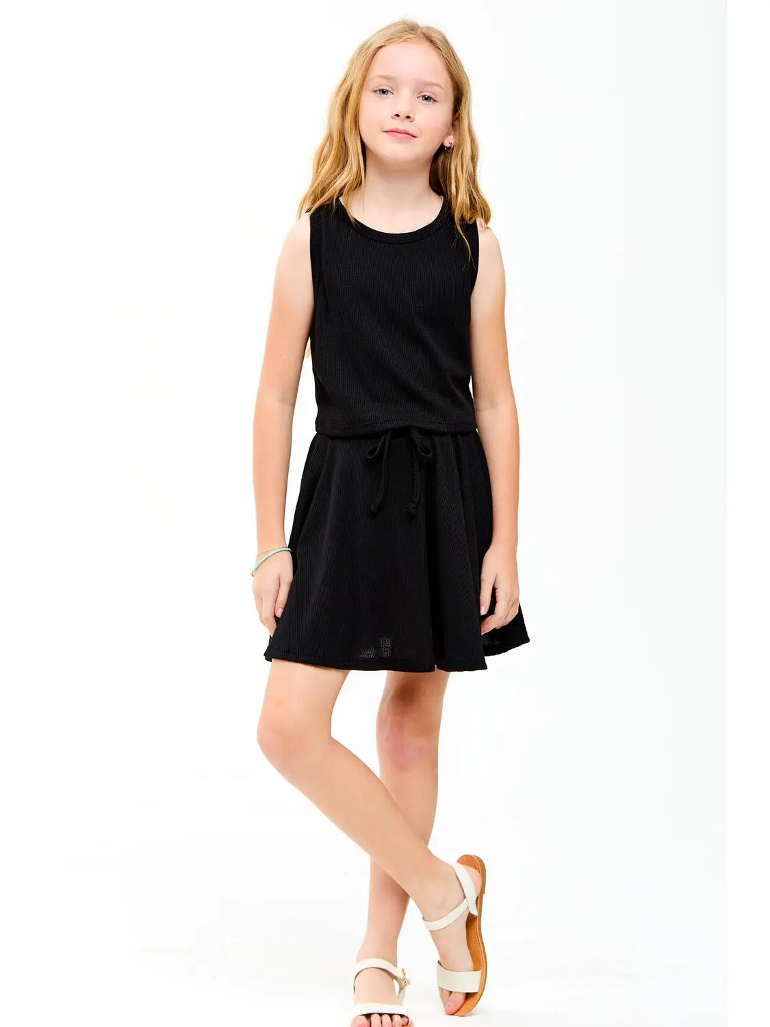 Good Girl Thermal Knit Crop Skort Set - Black