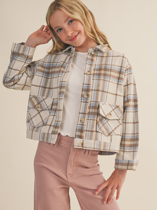 Heart & Arrow Short Shacket - Blue Plaid