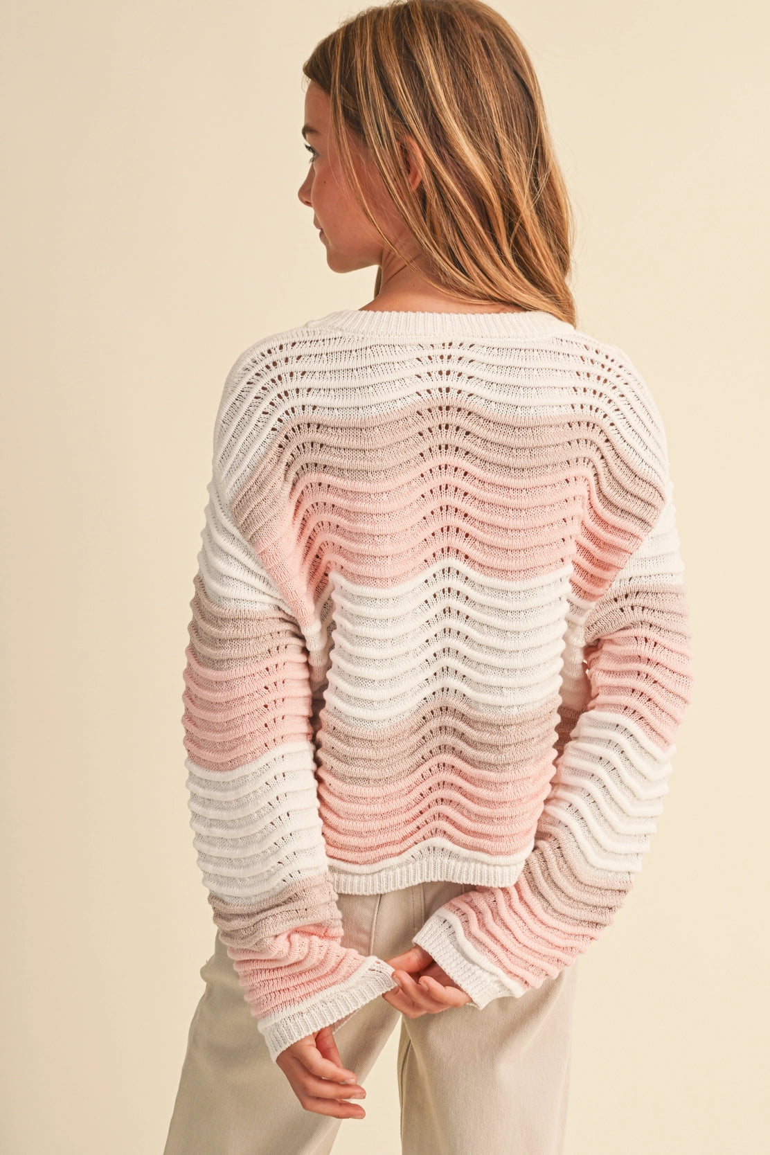 Heart & Arrow Crew Neck Wavy Rib Knit Pull Over