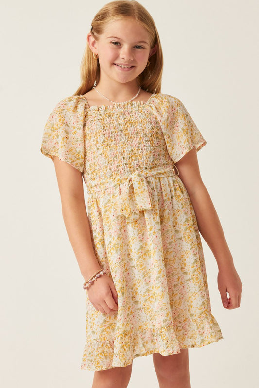 Hayden Girls Floral Smocked Yellow Dress