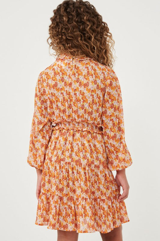 Hayden Girls Floral Print Rust LS Dress