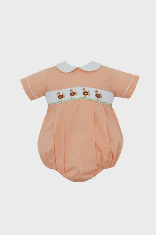 Petit Bebe Orange Smocked Turkey Bubble Boys