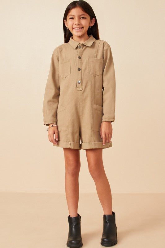 Hayden Girls Button Up LS Romper