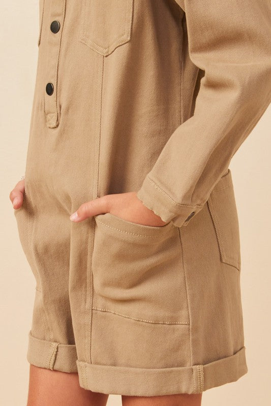 Hayden Girls Button Up LS Romper