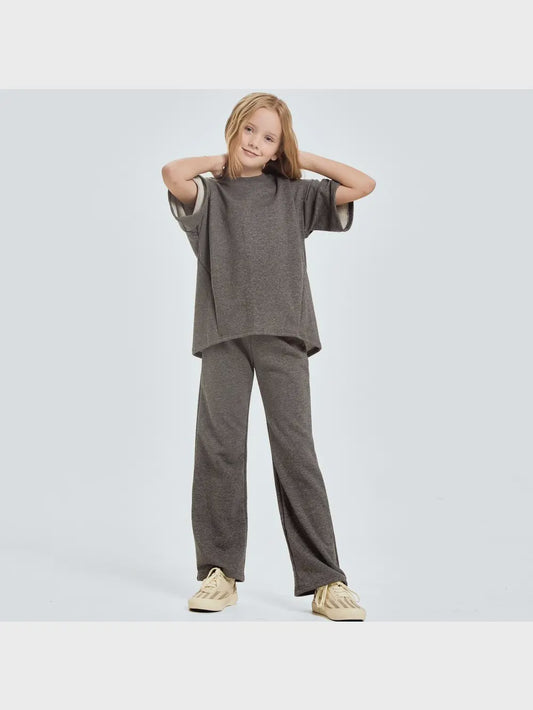 Good Girl Cotton French Terry Pant Set - Lt Grey