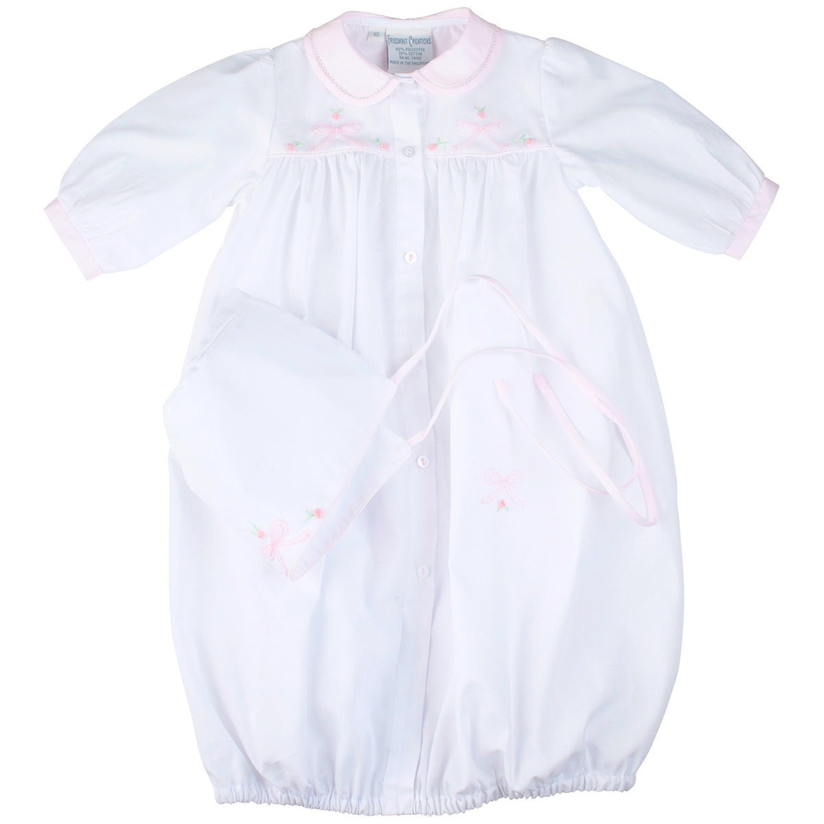 Feltman Brothers Embroidered Bow Daygown with Bonnet - NB