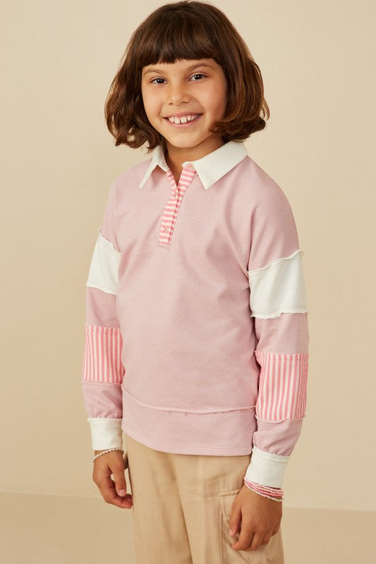Hayden Girls Knit Rugby Shirt Blush