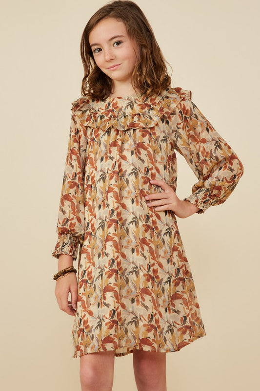 Hayden Girls Ruffle Detail Foliage Print Dress