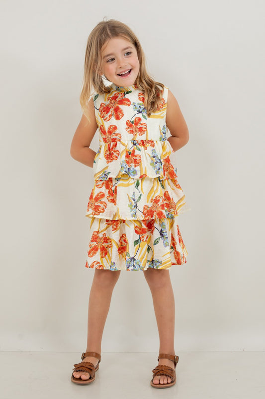 VOY Floral Print Ruffled Tiered Dress