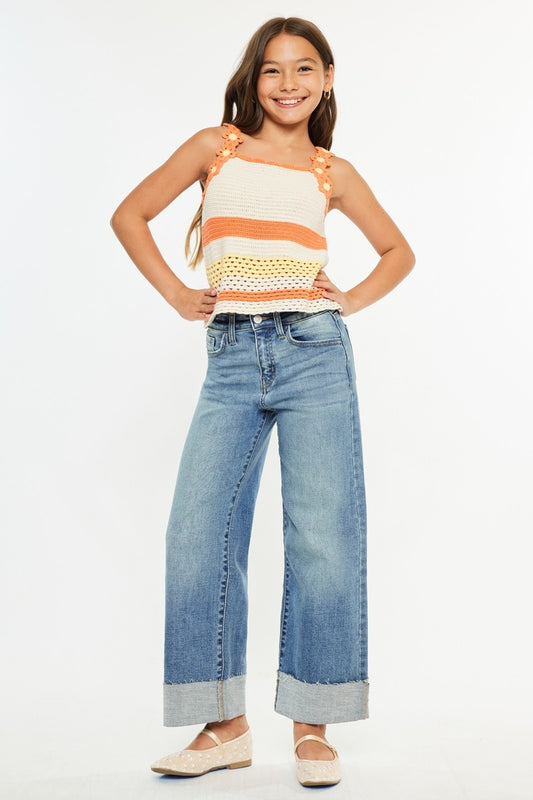 KanCan Youth High Rise Crop Wide Leg Jeans