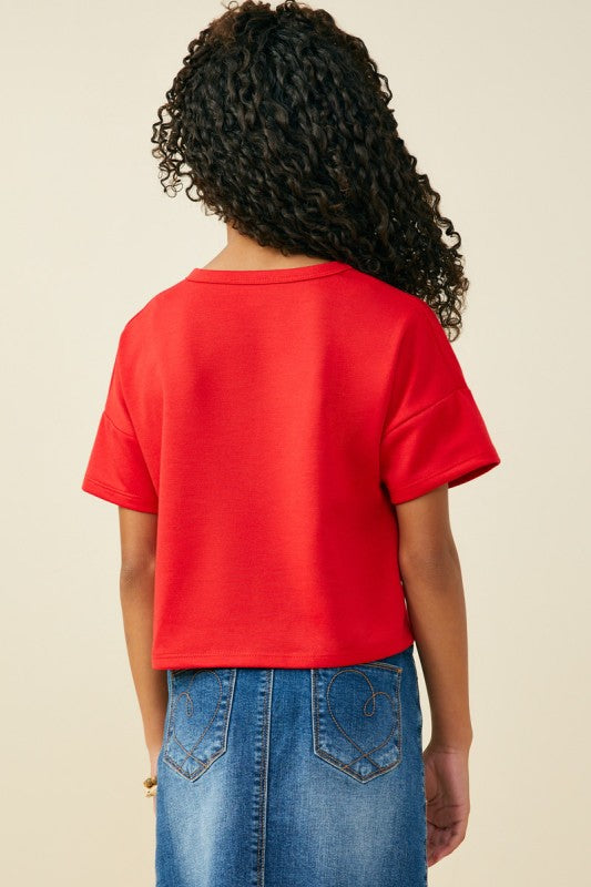 Hayden Girls Gameday Sequin Football T shirt Red